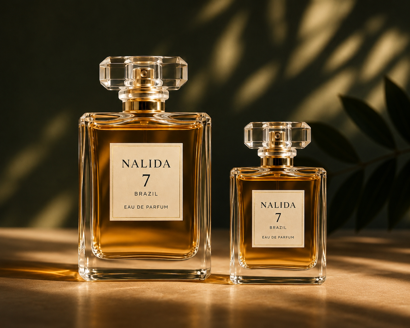 Caixa premium Verde Herança aberta com frascos Nalida de 100 ml e 25 ml